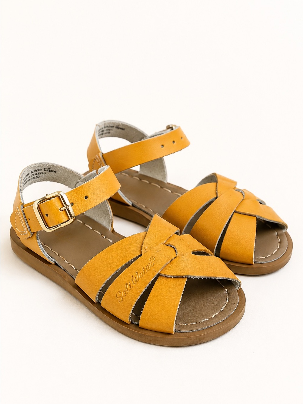 Salt Water Sandals Girls Mustard Yellow Leather Fisherman Size 1 (US 2)